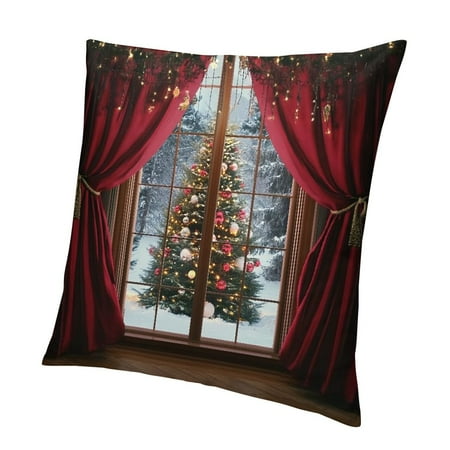 

Wuche Christmas Tree Short Plush Pillow Case Winter Style for Car Couch Bedroom 1PC 18x18in