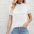 thumbnail image 2 of Inleife Womens T-Shirts Fashionable Round Neck Lace Short Sleeved Blouse Women's Casual Solid Color T-Shirt Top, 2 of 4