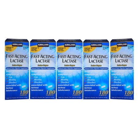 5 Pack | Kirkland Signature Fast Acting Lactase, 180 Caplets