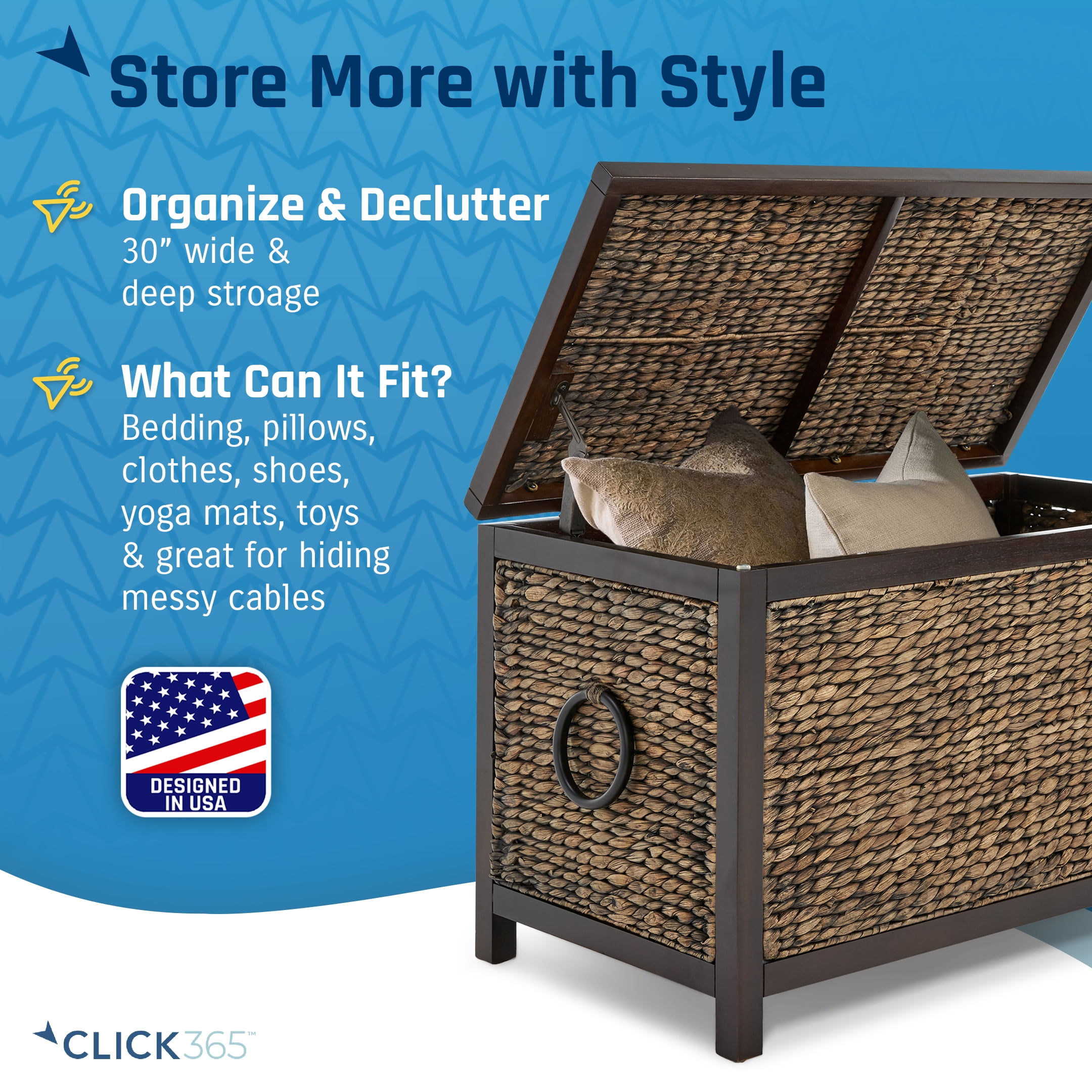 ClickDecor Wilson Farmhouse Wicker Trunk Acacia 30" Storage Basket Rustic Brown