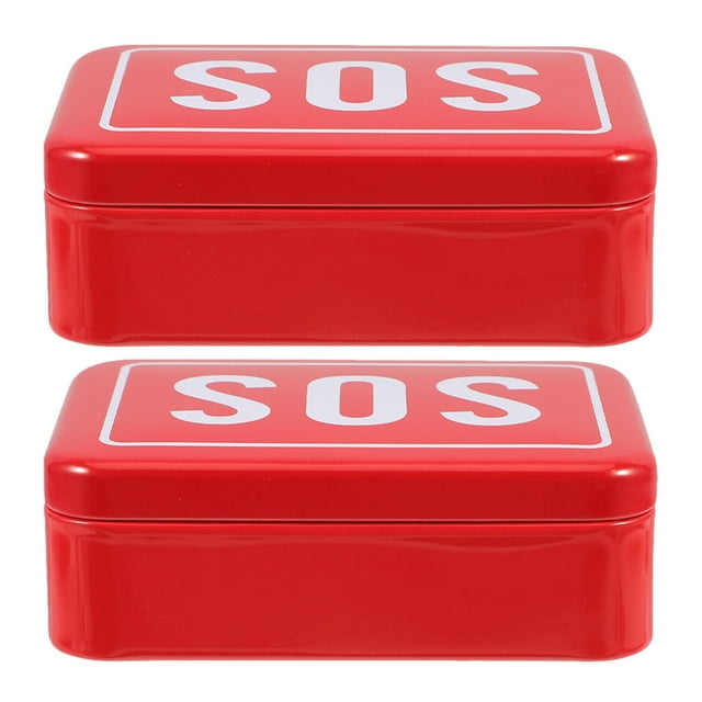 FONDOTIN Boîte de Rangement en Métal Rouge pour Médicaments et Fournitures d'Urgence Kit de Voyage Organisateur Durable pour Camping Randonnée Taille 2 Pcs