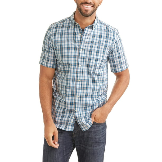 GEORGE - Men's Short Sleeve Plaid Woven Shirt - Walmart.com - Walmart.com