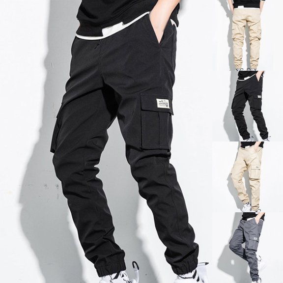 Vetsdori Mens Cargo Pants Elastic Waist Black Pockets Stylish Fashion Outdoor Pantalones Straight Leg Trousers for Men Travel