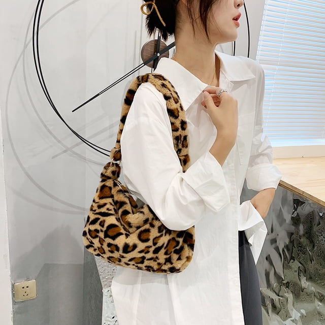 Bolso de mano grande para mujer con estampado retro de felpa para hombro y axilas (H)