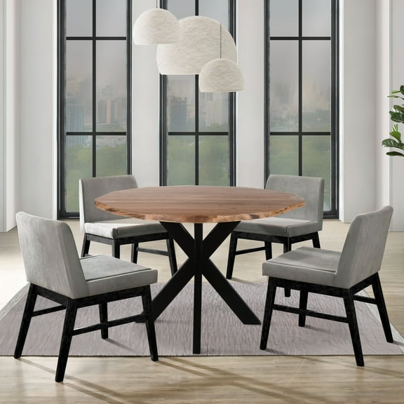 41 Inch Handcrafted Live Edge Round Dining Table with a Natural Brown Acacia Wood Top and Black Iron Legs - Saltoro