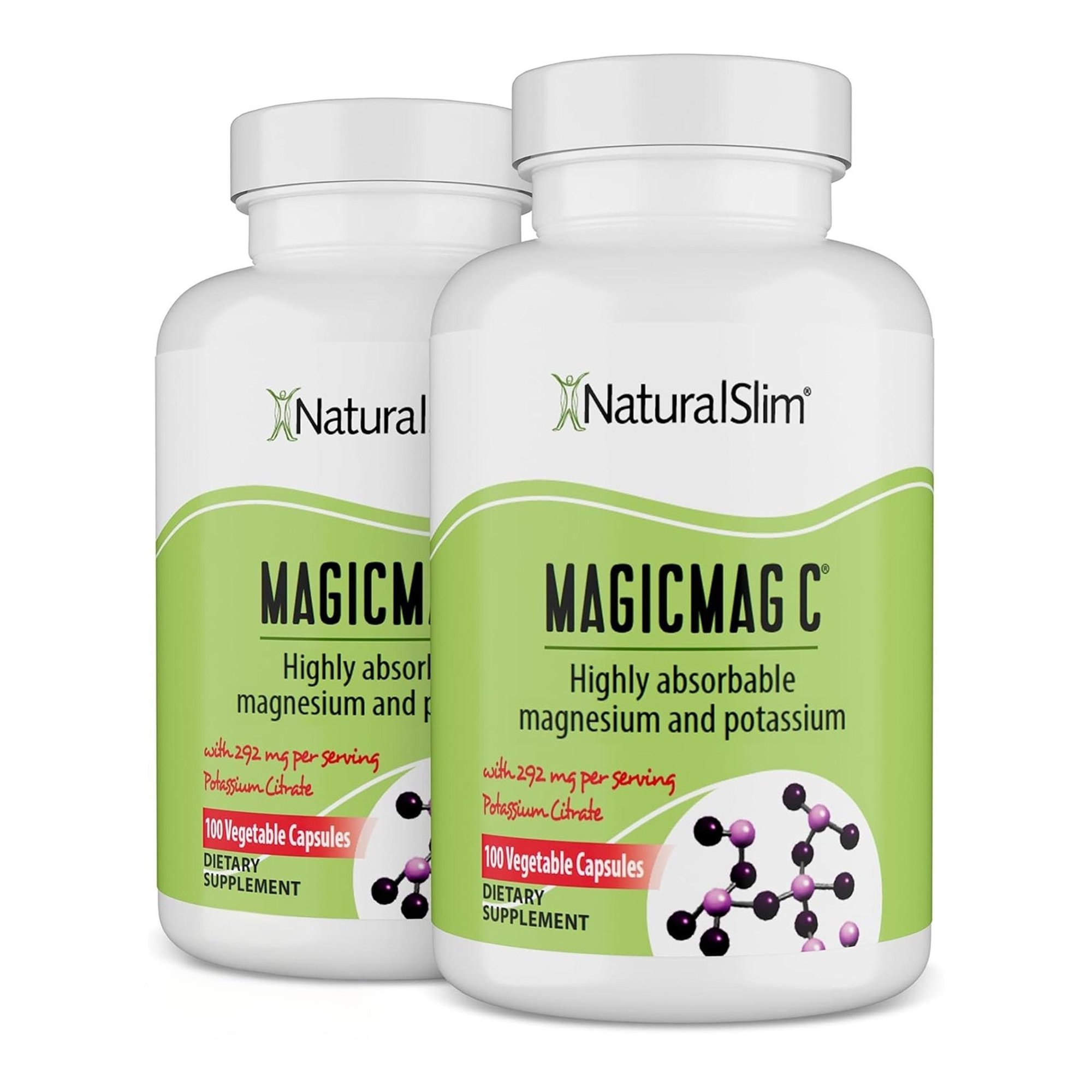 MagicMag C by NaturalSlim, Magnesium Citrate Capsules for Muscle Relaxation, Sleep Quality, Nerve Function & Electrolyte Support, Daily Magnesium Supplement for Men and Women, 100 Capsules, 2 Pack