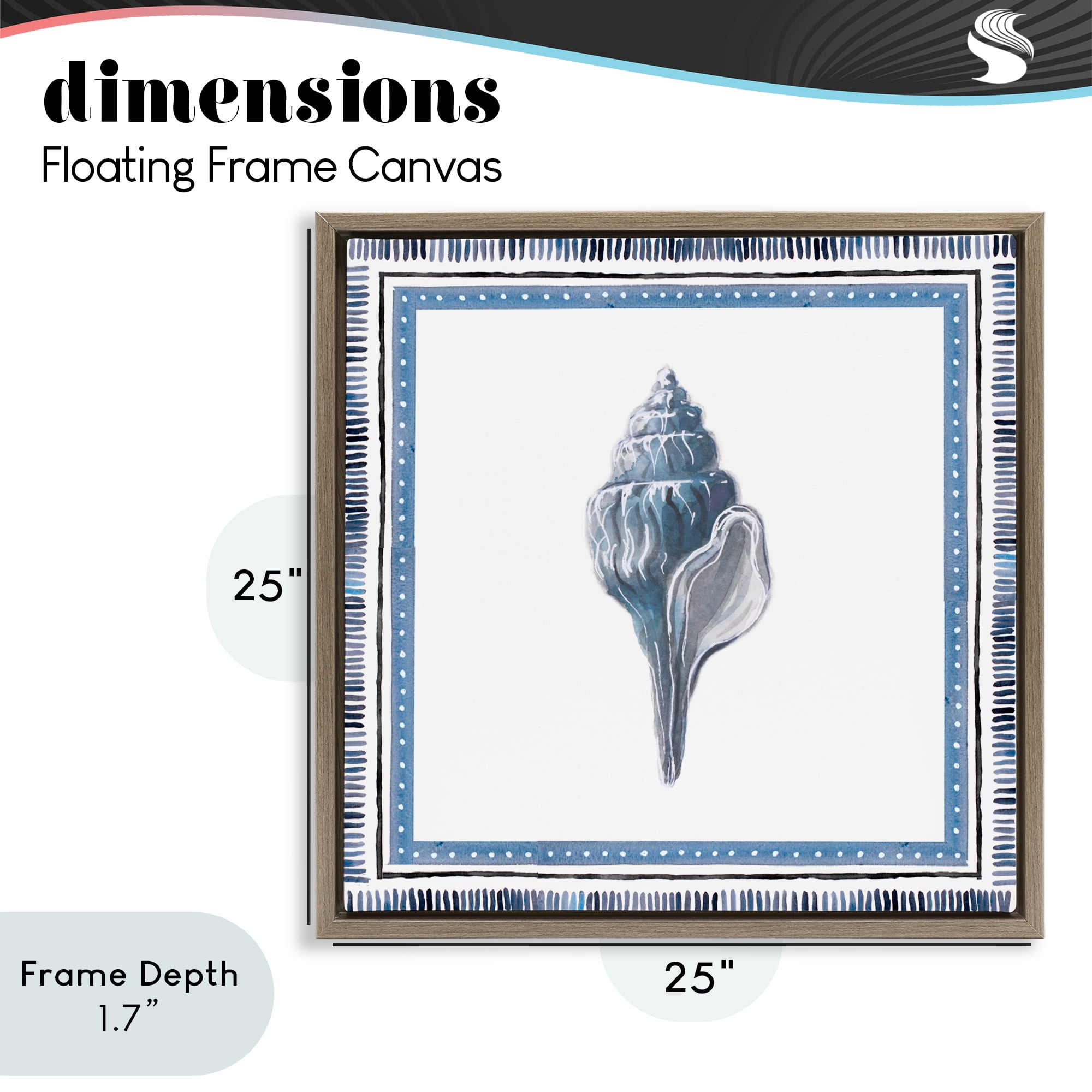 Stupell Industries Soft Blue Conch Shell Brown Framed Floater Canvas Wall Art, design by Lanie Loreth