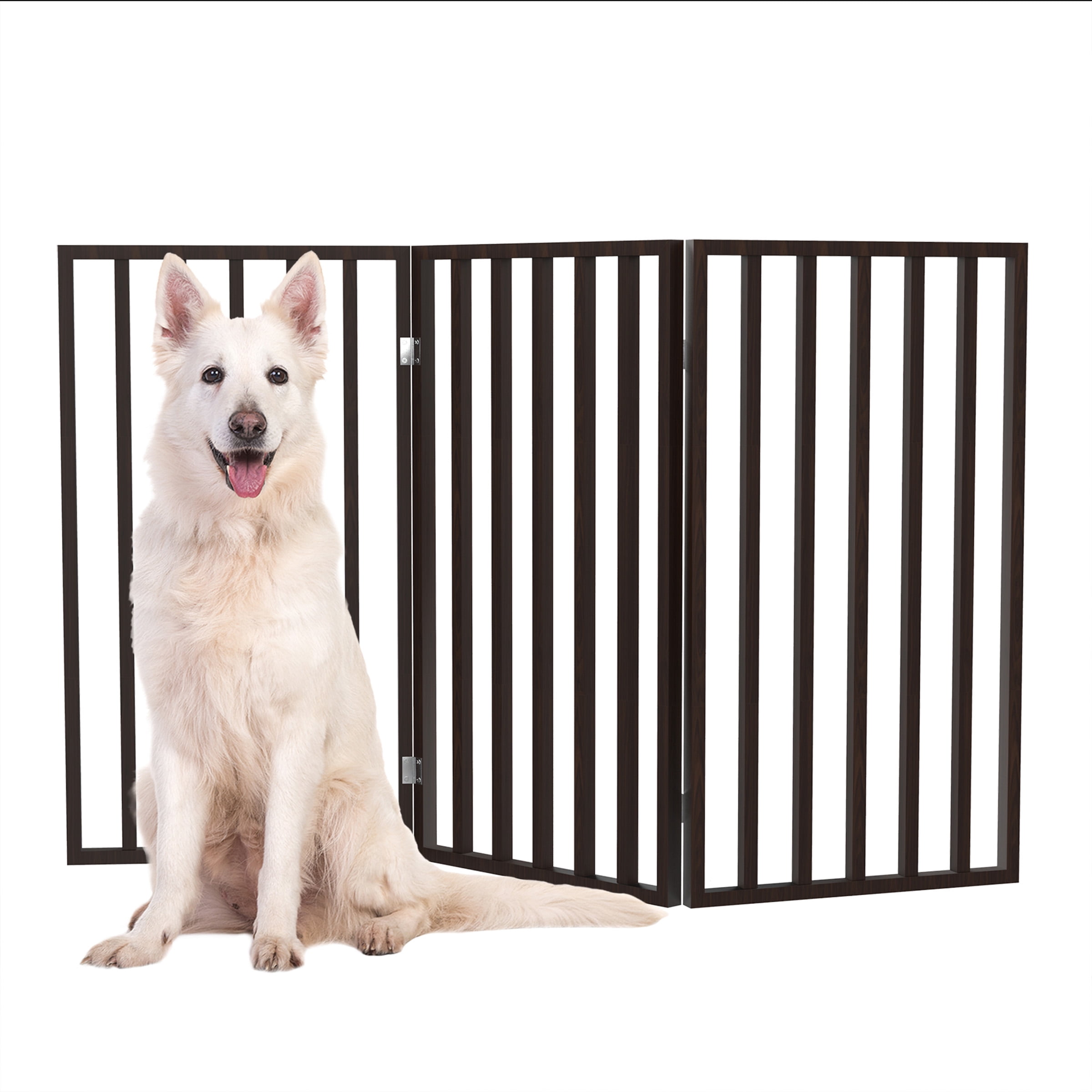 Wooden Pet Gate- Tall Freestanding 3-Panel Indoor Barrier Fence, Lightweight and Foldable for Dogs, Puppies, Pets- 54 x32â by PETMAKER (Dark Brown)