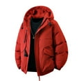 thumbnail image 2 of Sookity Men's Hooded Shirt Jacket Winter Warm Coats Big and Tall Warm Coats Full Zip Long Sleeve Qulited Puffer Jacket with Chest Pocket suéter para hombre Red,XL, 2 of 6