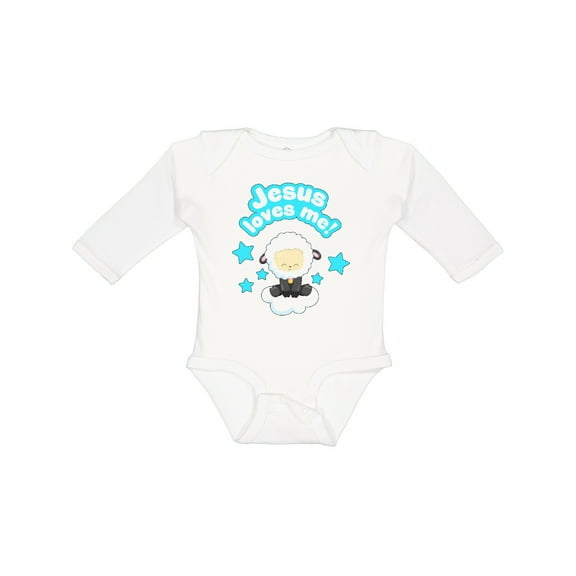 Inktastic Jesus Loves Me Cute Lamb and Stars Boys or Girls Long Sleeve Baby Bodysuit
