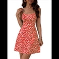 thumbnail image 2 of Vestido Mini de Verano para Mujer, Sin Mangas, con Estampado Floral, Espalda Descubierta y Lazo en la Espalda, Color Rojo Talla S, 2 of 7