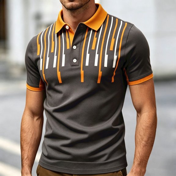 Men's Retro Color Block Striped Short Sleeve Polo Shirt, Classic Lapel 3 Button Placket Vintage Pique Knit Golf Tee, Casual Breathable Summer Polo Top for Men Daily Smart Casual Wear Sizes S-5XL