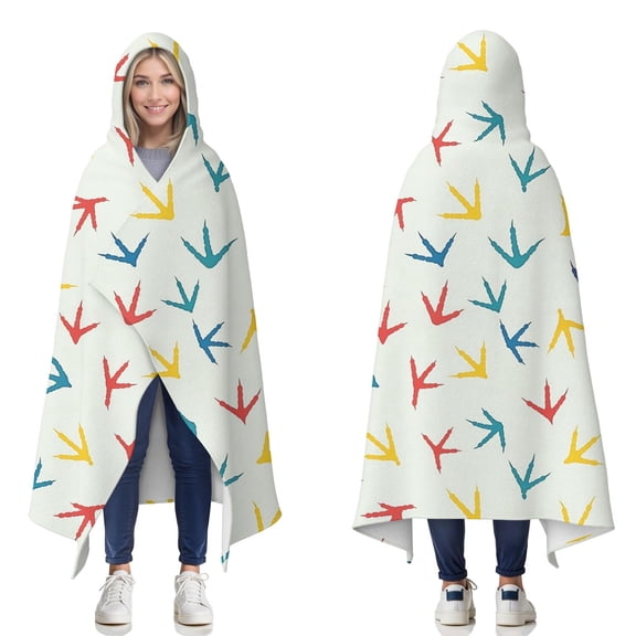 Wearable Blanket,LightColorful BirdsFootprints Pattern Hooded Wearable Flannel Blanket for Adults & Teens,Winter Poncho Shawl Wrap Cape Cozy Anti-Pill,50"x60"