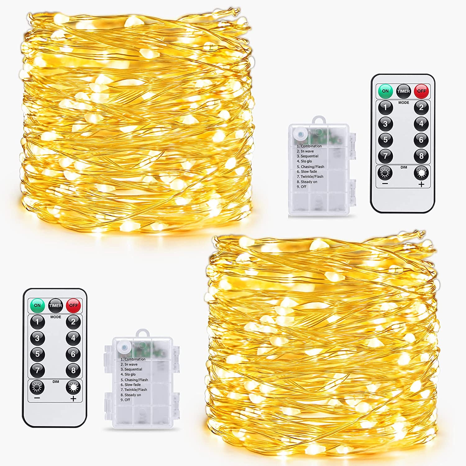 JMEXSUSS 2 Pack 200 LED Fairy Lights Battery Operated, 66Ft Fairy