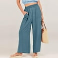 thumbnail image 3 of Patlollav Women Summer High Waisted Cotton Linen Palazzo Pants Wide Leg Long Lounge Pant Trousers with Pocket, 3 of 6
