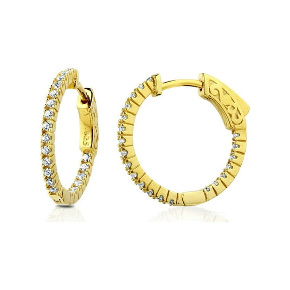 BERRICLE Sterling Silver Cubic Zirconia CZ Medium Fashion Inside-Out Hoop Earrings for Women 0.75 inch, Yellow Gold Flashed