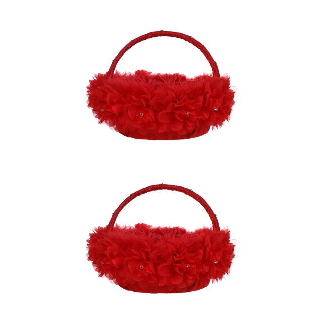 Bearachild Cesta de flores para niñas, mango de diamantes de imitación, pluma de encaje, organizador de fiesta de boda occidental romántico, contenedor Type2 NO2 Bearachild CBP487868