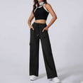 thumbnail image 2 of Pantalones deportivos de cintura alta y pierna ancha con bolsillos para mujer: pantalones joggers informales y prácticos para ropa deportiva, tejido Dacron, 2 of 5