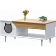 thumbnail image 2 of Rugerasy 45inch Coffee Table Cat Living Room Tables with Storage Drawer,Wooden Rustic Coffee Table with Cat House,Hidden Kitty Litter Box Furniture,Wood, 2 of 8