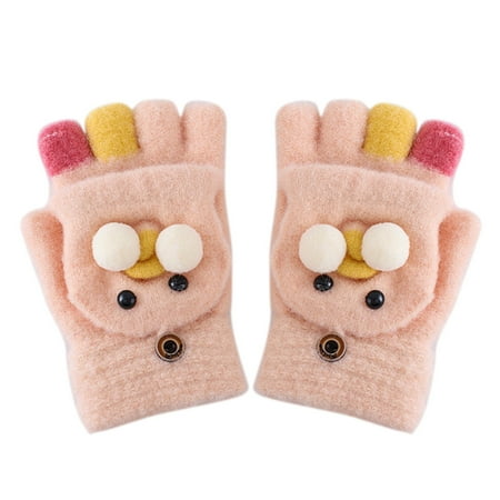 

ZHUASHUM Children Kids Winter Warm Knitted Convertible Flip Top Fingerless Mittens Gloves