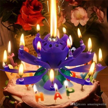 Birthday Cake Flower Candles With Happy Birthday Music Rotating