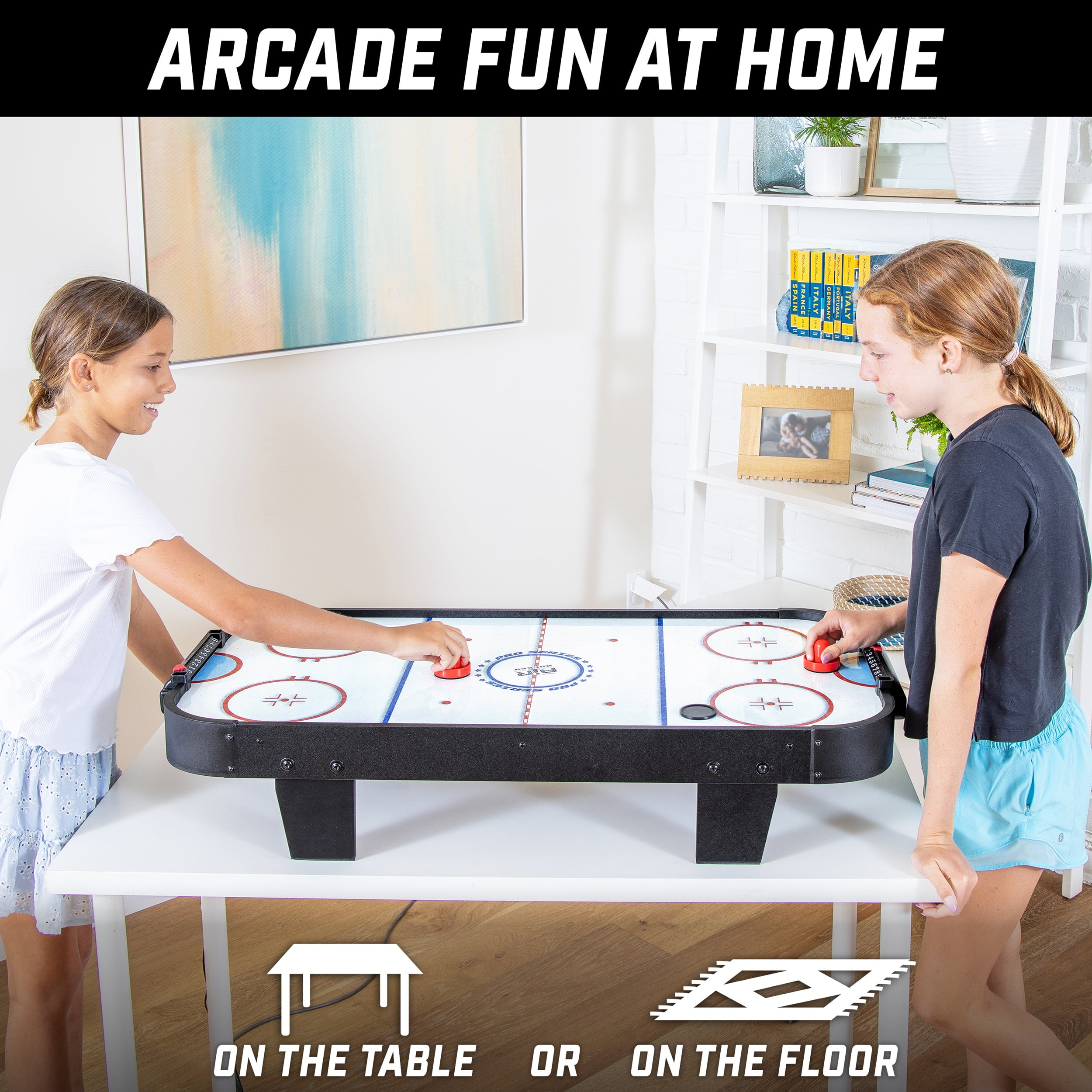 GoSports 40 Inch Table Top Air Hockey Game for Kids - AC Powered Motor- Black