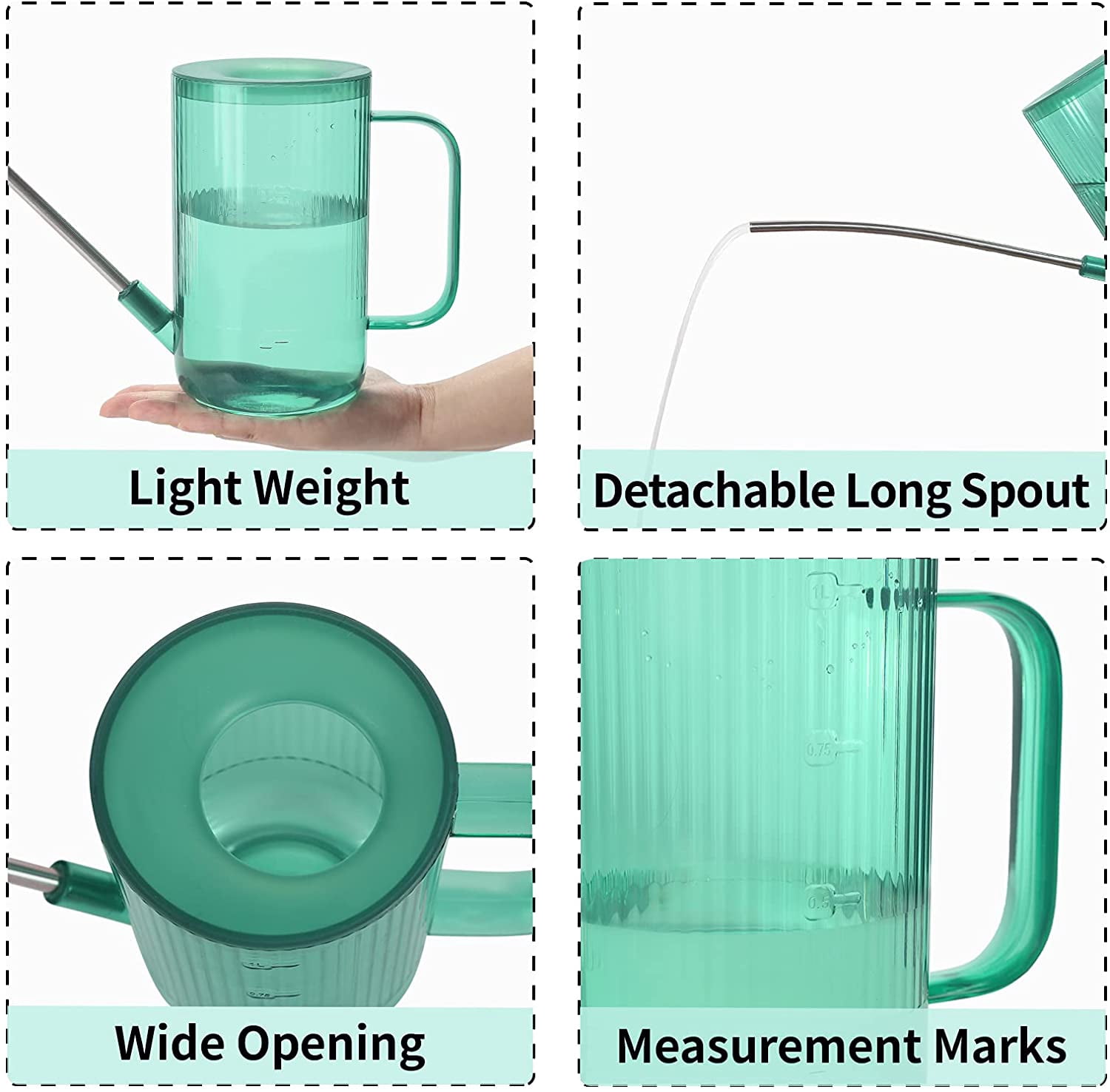 Watering Can Indoor Plants - Plant 34 OZ, Long Spout Small for House Garden Potted Flowers with Spray Bottle, Squeeze Bottle Green
