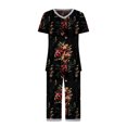 thumbnail image 6 of yievot Women's Casual Pajama Set 2 Piece Loungewear Short Sleeve V Neck T-Shirt and Capri Pants Sleepwear Set, 6 of 7
