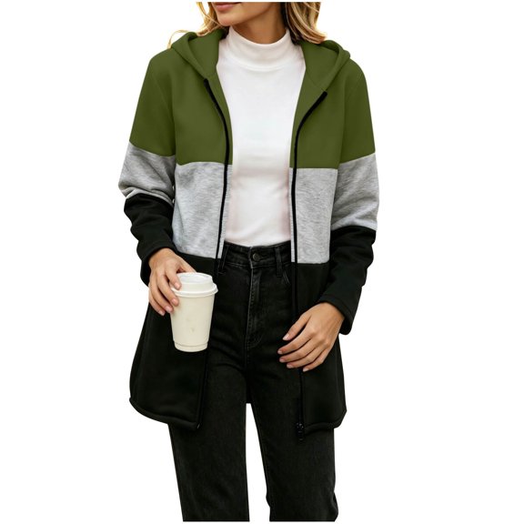 MaFYtyTPR Women's Color Block Hoodies Zip Up Long Sleeve Hooded Sweatshirts Loose Fit Casual Coat with Pockets