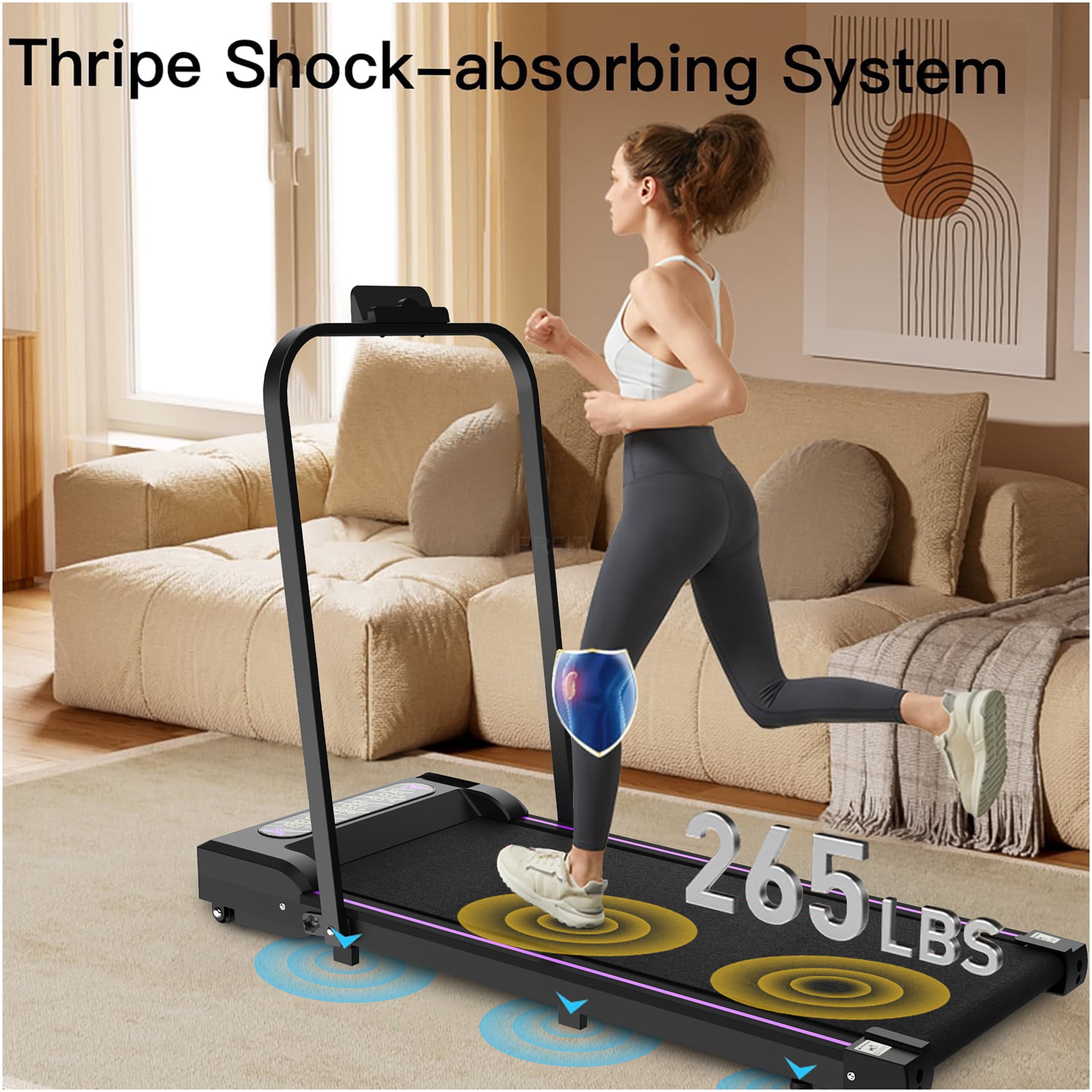 JERFIT 2-in-1 Under Desk Treadmill with Handle, 2.5HP Motor Portable Walking Pad for Home Office, 265lbs Capacity, LED Display & Remote Control, Black