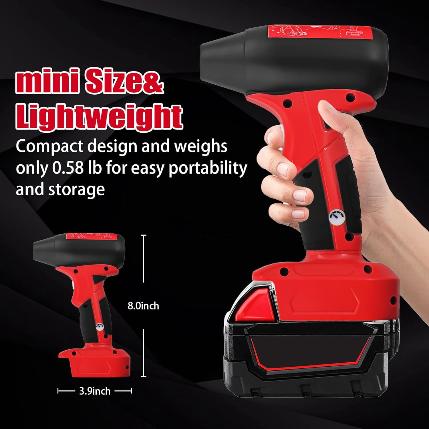 Mini Blower Compatible with Milwaukee M18 18V Battery，Jet Fan 130000 RPM Wind Speed 4-Speed Control， Compressed Air Duster, Cordless Handheld Air Blower for Computer Keyboard,Outdoors,Car,Home