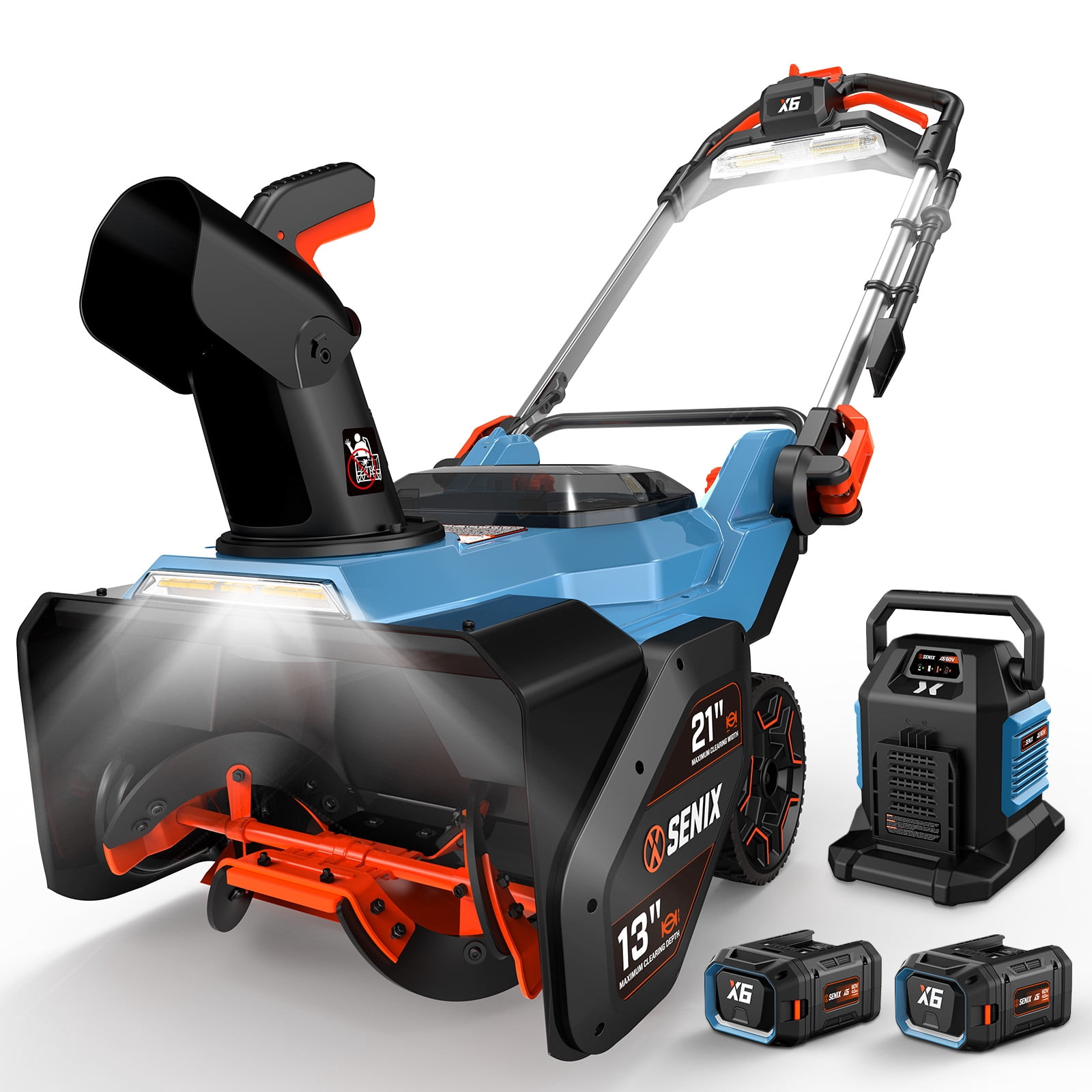 SENIX 60V 21-inch Cordless Snow Blower w/LED Lights, Heated