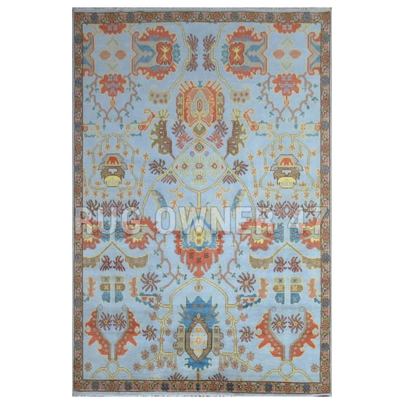 Geometrical hand-Knotted Serapi Area Rug 9X12 Handmade Home Decor Area Rug M Blue, Lt Brown, Rust, Beige, Yellow, Peach,