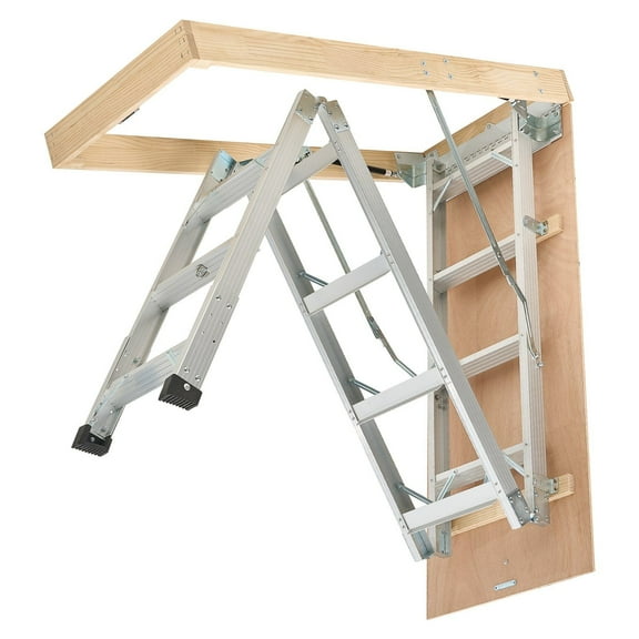 Attic Ladder 375 lbs Capacity, Aluminum, Fits 7.66-10.25 ft Ceilings, Foldable, Easy Install, Heavy Duty Loft Ladder