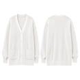 thumbnail image 3 of QUALFORT Cardigan Sweaters for Women, 100% Cotton V Neck Cardigan, Button Front Knit Sweater with Pockets, Long Sleeve Relaxed Fit, Off White S, 3 of 8