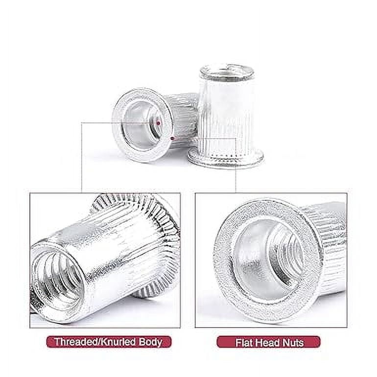 FASTENER TREE 1/4"-20 Rivet Nut Aluminum Flat Head Threaded Insert Nutsert 50PCS