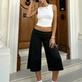 thumbnail image 5 of RUINIXCW Fold Over Capri Pants for Women Flowy Wide Leg Capri Pants Low Rise Yoga Culottes Pants Foldover Leggings Summer Beach Crop Palazzo Pants, 5 of 9