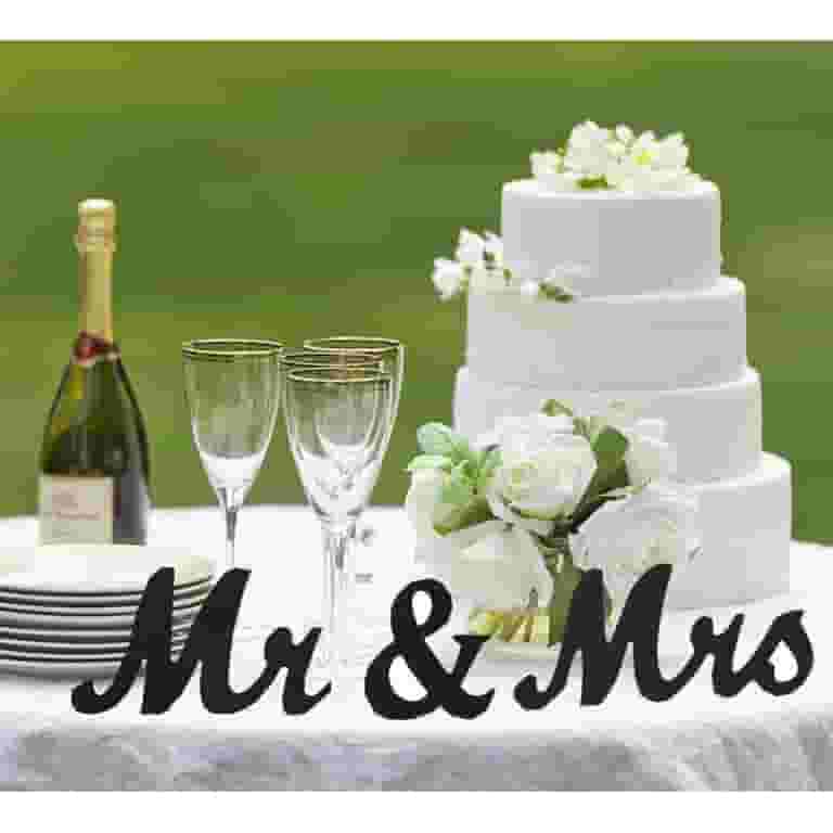 Mr & Mrs Wedding Cake Topper - Bride & Groom Kissing Sign, Black Wedding Party Decor