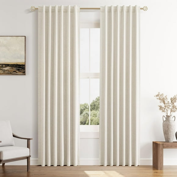 Cortinas de lino color crema, color beige, opacas, 107 x 213 cm, de Guken, para sala de estar