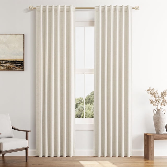 Cortinas de lino color crema, color beige, opacas, 107 x 213 cm, de Guken, para sala de estar