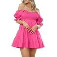 thumbnail image 2 of Baikeli Robe de Mariage Pas Chère Mode Femme Couleur Unie Manches Courtes Robe à Épaules Dénudées Robes d'Été pour Femmes 2024, 2 of 7