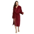 thumbnail image 2 of PajamaX Hooded Womens Robe, Long Plush Robes for Women, Two Side Pockets and Belts, Warm and Cozy (M, Burgundy), 2 of 7