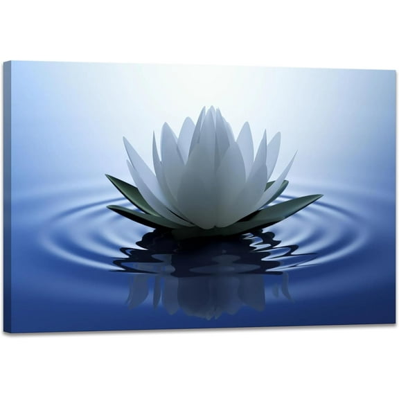 White Lotus Wall Art Canvas Pictures Print Spiritual Meditation Artwork Poster for Yoga Room Bathroom Zen Spa Photo Decor Framed Ready to Hang (12x 16inch)