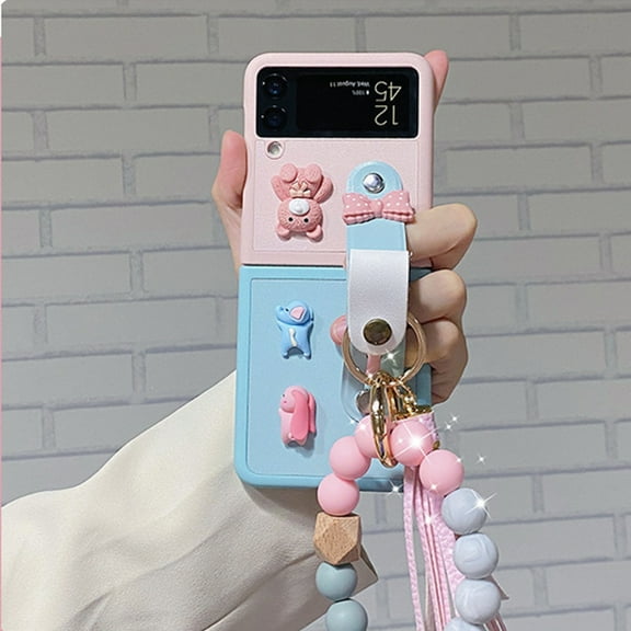 Girly Case Compatible with Samsung Galaxy Z Flip 3 with Lanyard Strap Ultra Thin Cute Case for Women-Pink
