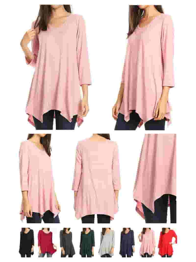Tシャツ・カットソー CORMIO Women Tunic Tops ANNACASHMEREBLEND 38148 PINK Women's Solid Color Tunic Top - Walmart.com