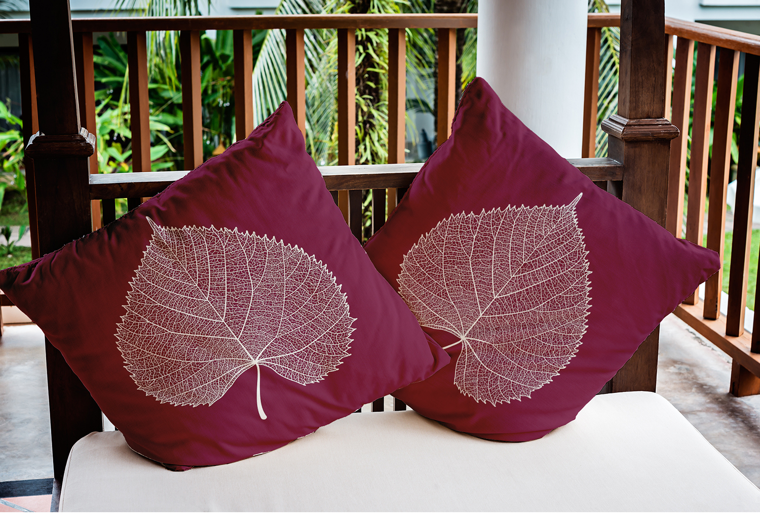 18" x 18" Simply Daisy Leaf Study Polyester Indoor/Outdoor Pillow, Plum Qty 1