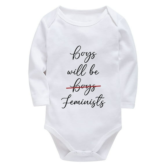 Boys Will Be Feminists Newborn Baby Onesie Long Sleeve Home from Hospital Baby Girl Outfit White Onesie for Baby Girls 3-6 M
