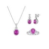 Brilliance Fine Jewelry Simulated Pink Sapphire Silvertone 3-Piece Earrings, Pendant and Ring Boxed Set, 18"