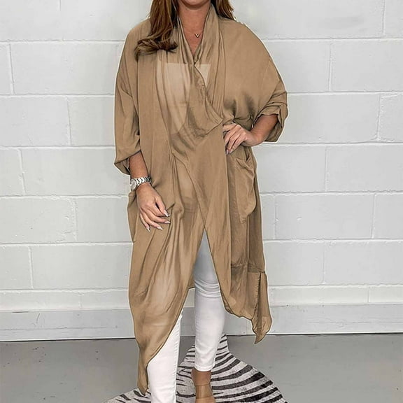 Aloohaidyvio No Boundaries Plus Size,Ladies Solid Chiffon Long Loose Breathable Cardigan Coat