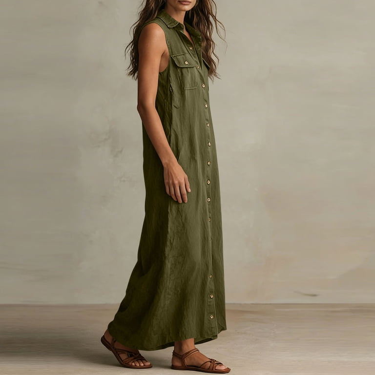 linen blend button through maxi dress Button Down Maxi Dress